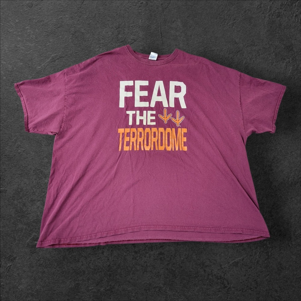 VTG Y2K Virginia Tech Hokies Fear The Terrordome T Shirt Mens 5XL Maroon FLAW